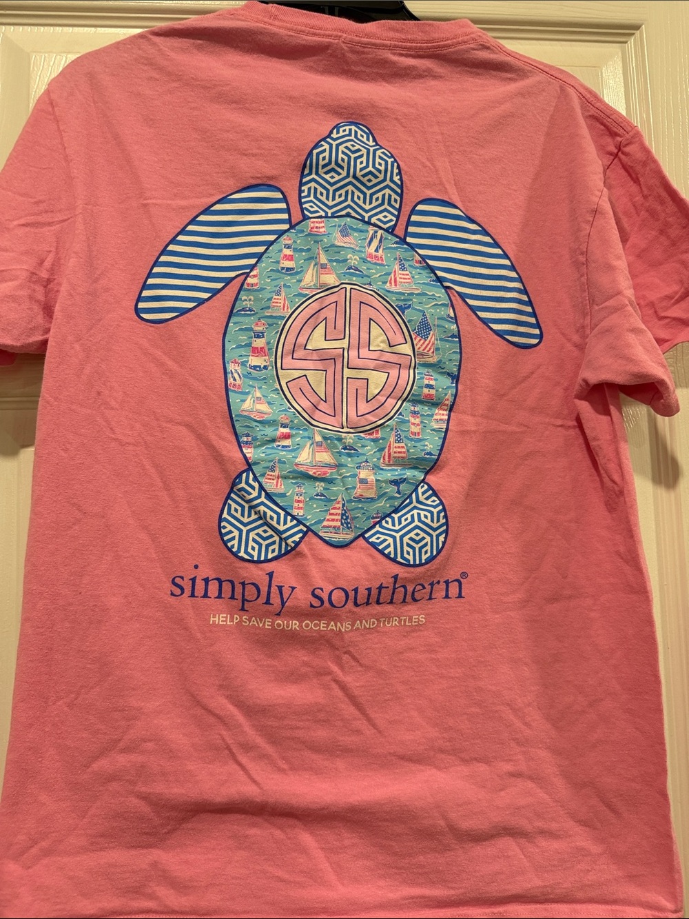 Simply Southern Pink Tee with Nautical Sea Turtle Graphic
